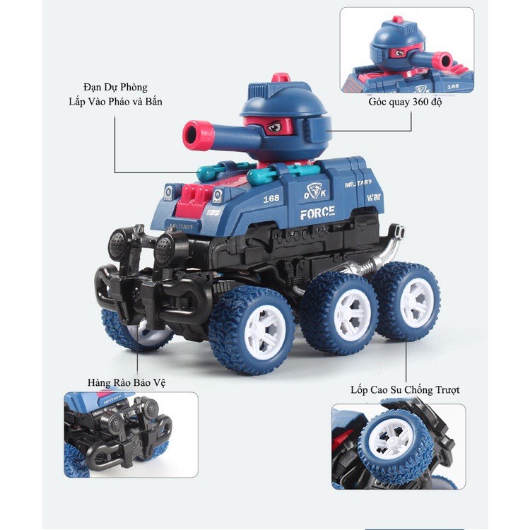 Đồ chơi cho bé ô tô địa hình, xe tăng chạy bánh đà biến hình robot xoay 360 độ