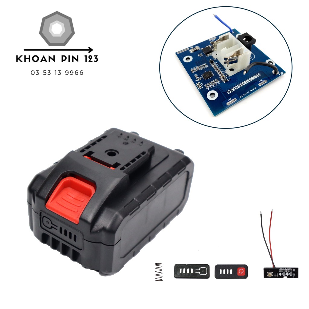 Bộ vỏ mạch pin 2 hàng 10 cell có đèn báo pin dùng cho máy khoan, siết bu lông, cưa kiếm HTC M1