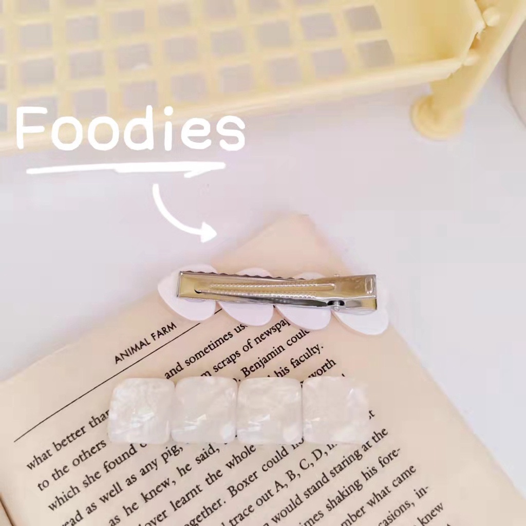 KẸP TÓC MÁI ĐÍNH ĐÁ OPAL NHÂN TẠO TRẮNG TRONG SUỐT HÌNH VUÔNG VÀ TRÁI TIM ĐƠN GIẢN ĐỘC ĐÁO