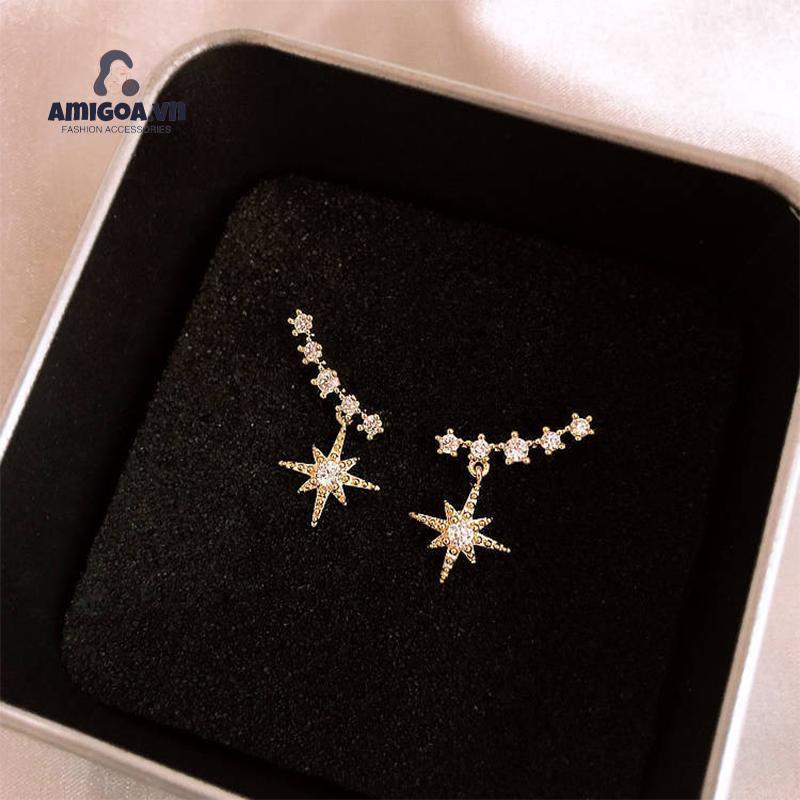 ✨✨Bông Tai Đinh Tán Mặt Ngôi Sao Mặt Cười Lập Phương Lục Giác Lấp Lánh Phong Cách Lạnh Cá Tính
