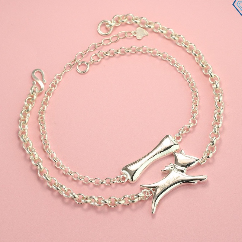 Vòng tay đôi bạc thật khắc tên hình con chó và khúc xương LTD0012 - Trang Sức TNJ
