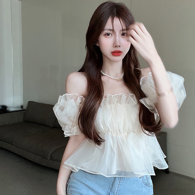 Áo Tay Phồng Ngắn Cổ Vuông Thoáng Khí Thời Trang Cho Nữ