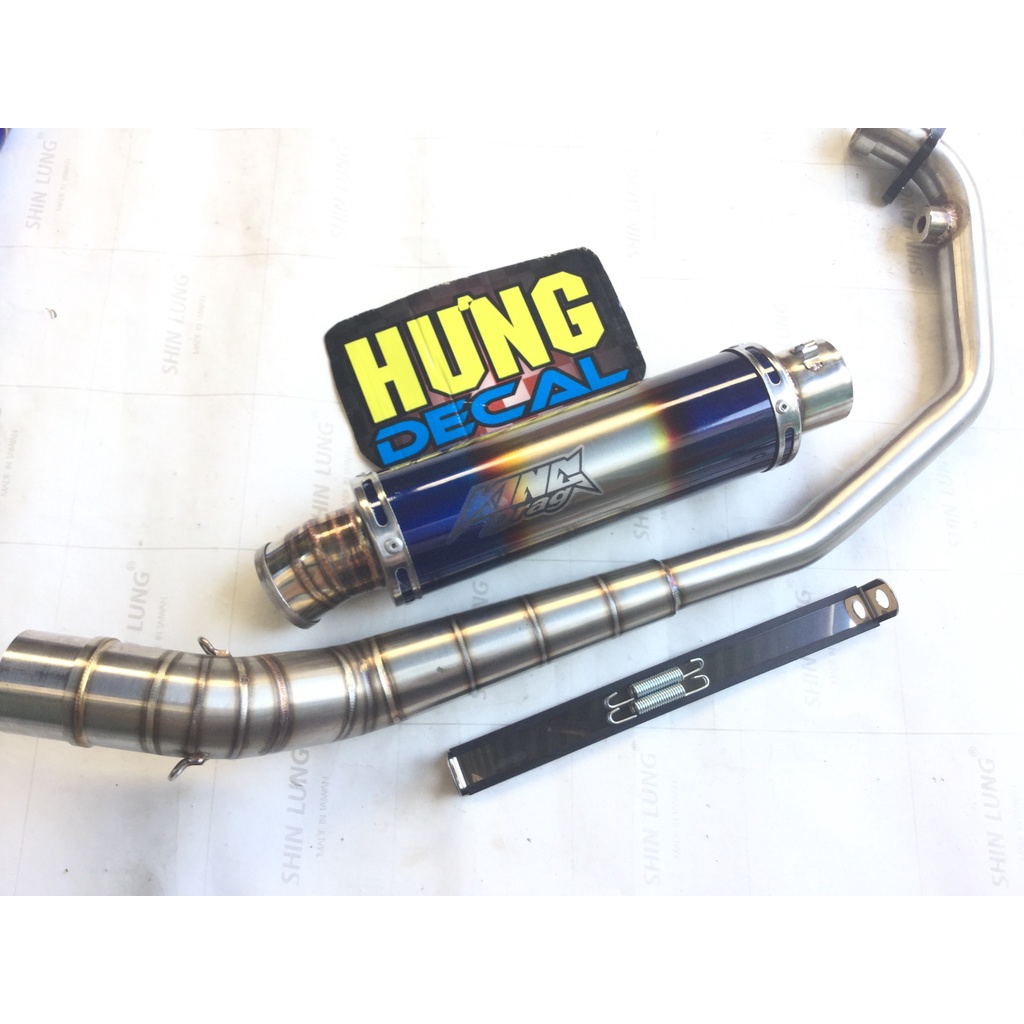 Bộ pô KING DRAG 7 MÀU full cổ 2 khúc inox 304 exciter, WINER, SONIC, satria, RAIDER FI, GSX