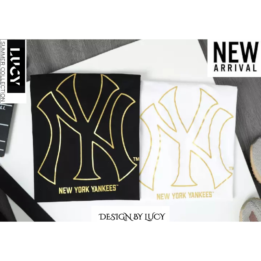 Áo thun tay lỡ Nữ Nam NY nhũ vàng Cotton 4 Chiều TATO