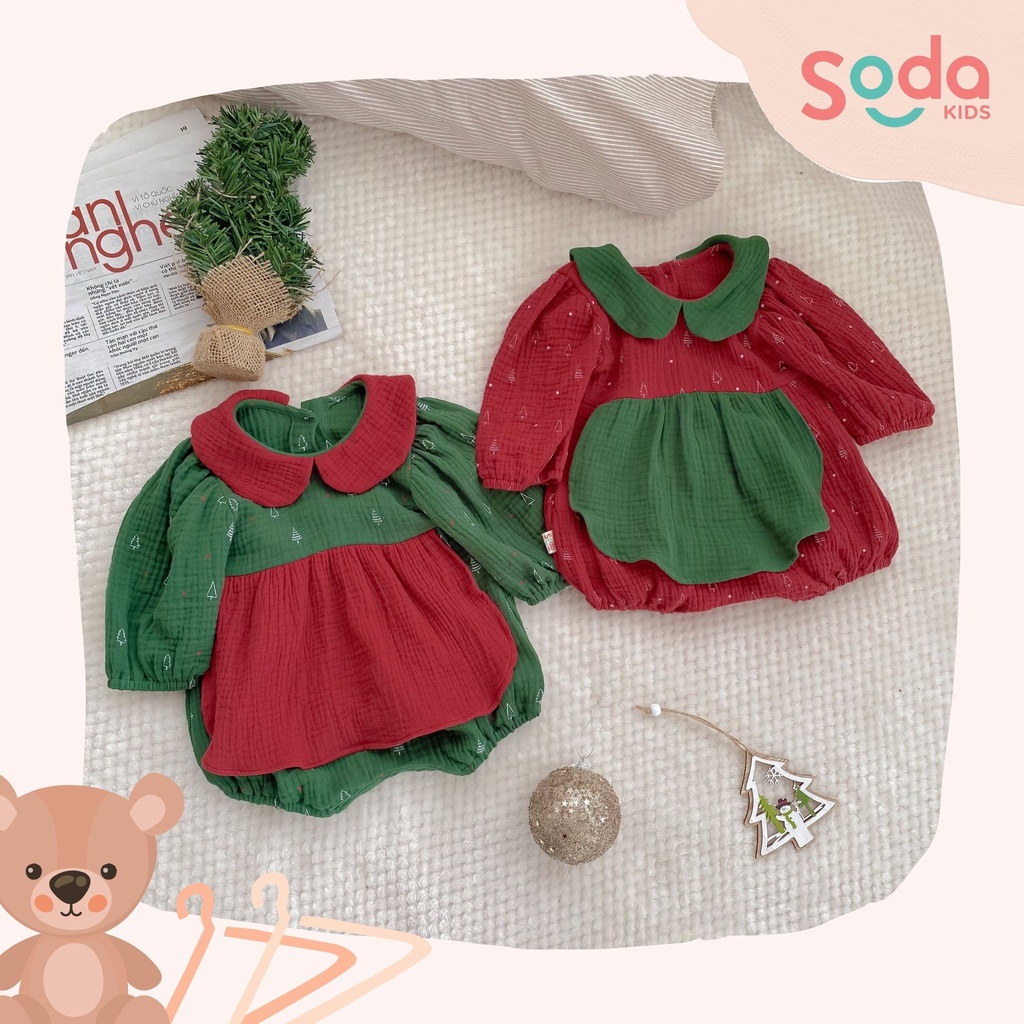 (Hàng thiết kế) Bộ xô cổ sen cây thông giáng sinh cho bé gái