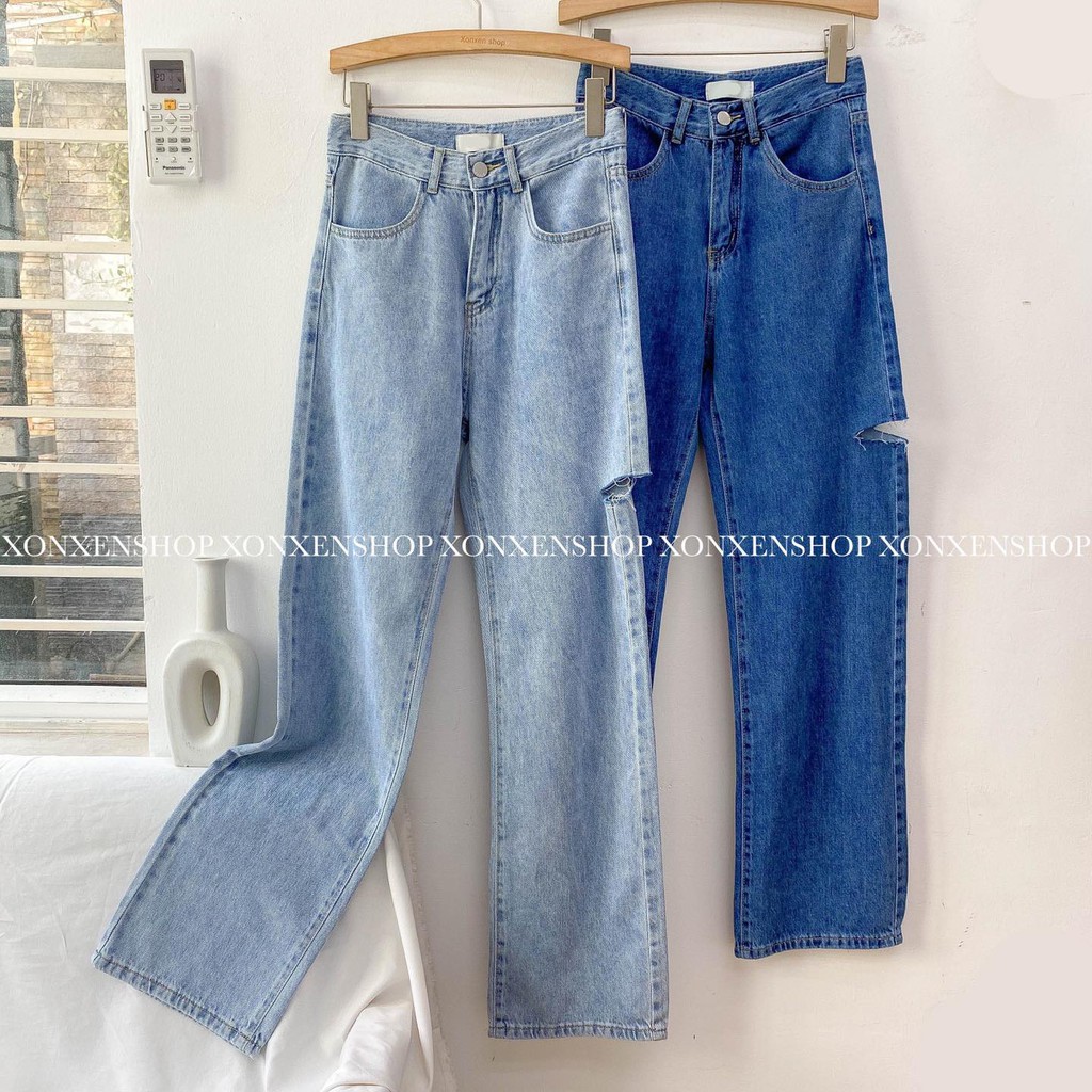 Quần jean nữ ống rộng quần bò ống rộng rách bên cá tính XONXEN SHOP size s m l mã 909078