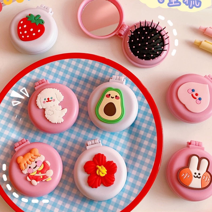Gương mini cầm tay, họa tiết dễ thương, xinh xắn kèm lược có thể gấp gọn bỏ túi tiện dụng Warm&Cute A202