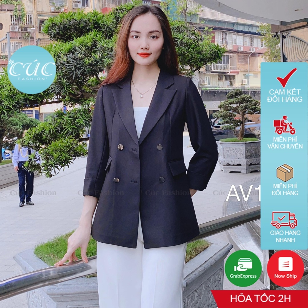 Áo khoác nữ CÚC FASHION dáng dài thời trang Hàn Quốc tay ngắn đẹp đen trắng nhiều màu vest hè trơn blazer AV100