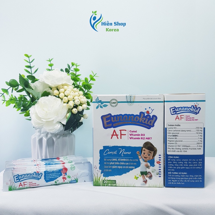 Canxi cho bé và vitamin D3 k2 mk7  Eunanokid AF tăng cường hấp thụ canxi, giúp xương răng chắc khoẻ, giảm còi xương
