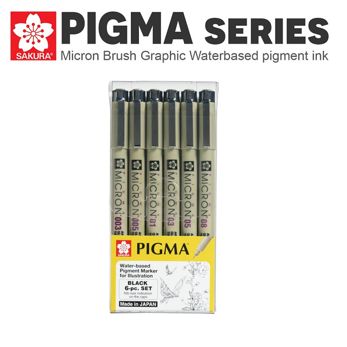 Bộ 6 bút line đi nét chuyên nghiệp Sakura Pigma Set ( micron 01 02 03 04 05 08)