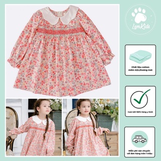 Váy bé gái váy liebe smock cổ sen hoa nhí đỏ 24068