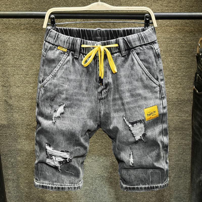Quần short denim dáng rộng lưng thun phối dây rút phong cách Hàn Quốc cá tính thời trang cho nam