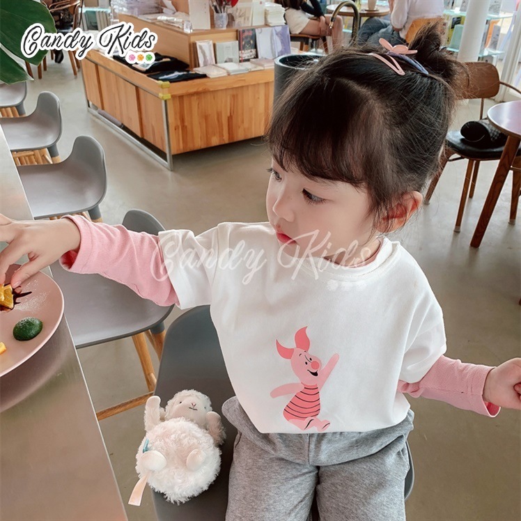 Áo Thun Tay Dài Giả Hai Lớp Chất Liệu Cotton Cho Bé 2-8 Tuổi