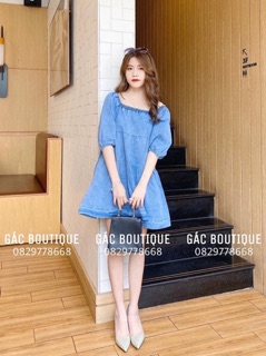 ĐẦM JEANS TAY PHỒNG CỔ U