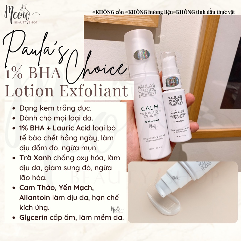 Lotion tẩy da chết Paula’s Choice dịu nhẹ cho da nhạy cảm Calm Redness Relief 1% BHA