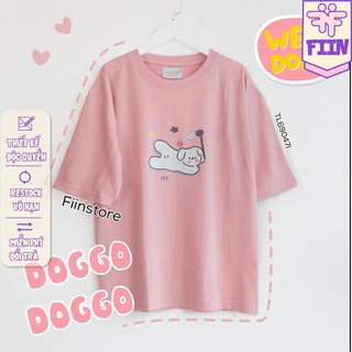 [CÓ SẴN] Áo thun tay lỡ Chó trắng nằm chơi đùa siêu xinh bao yêu - Fiinstore