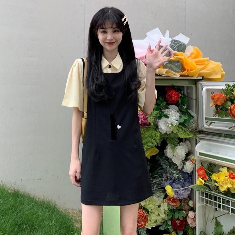 AMOI Bộ Áo Và Chân Váy Yếm Thời Trang Hàn Quốc 2022 Dành Cho Nữ