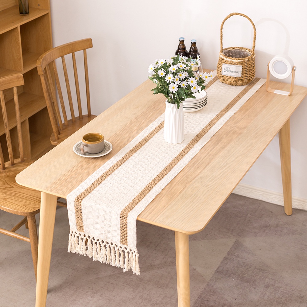 Khăn trải bàn ăn vải lanh cotton dệt tay trang trí nhà cửa tiện dụng