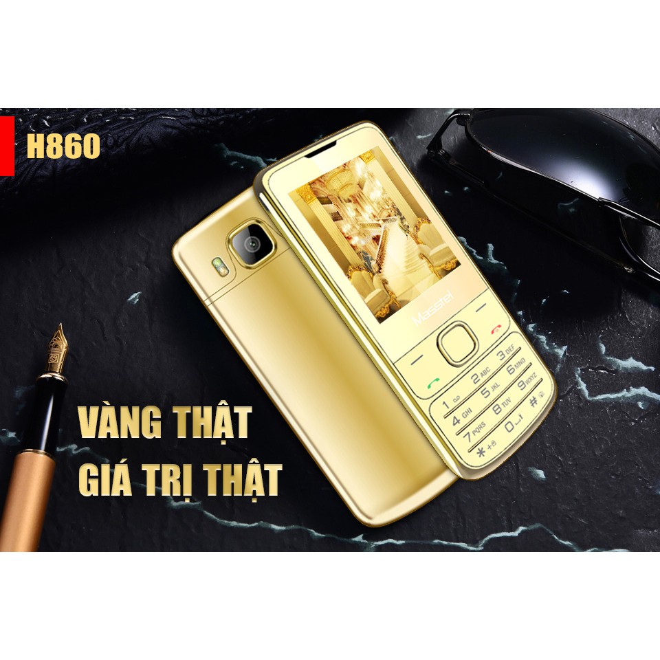 {Không bao gồm Pin) Điện thoại Masstel H860 Mạ Vàng 24K (Hàng chính hãng)