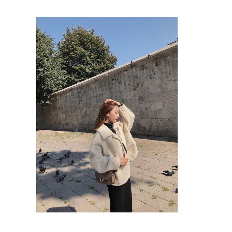 Áo lông tay dài cổ bẻ màu trắng thiết kế khuy cài đen làm áo khoác phối đồ thu đông siêu xinh GUZ