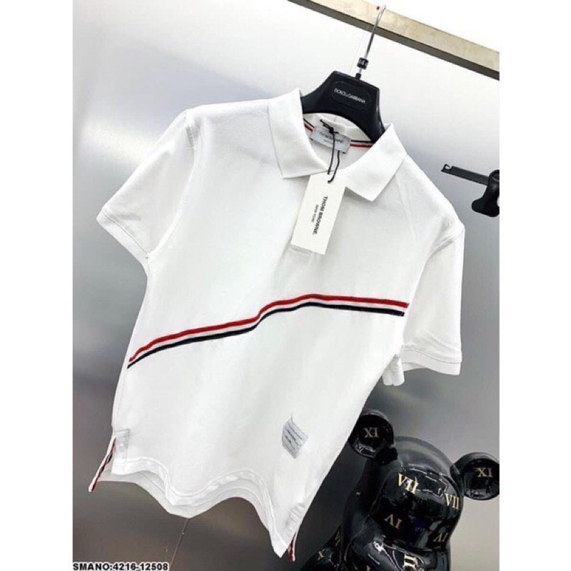 Áo Polo THOM Sọc Chéo Hot- Áo Thun Tay Lỡ Cổ Bẻ Sọc Đỏ Cực Hot Form Rộng