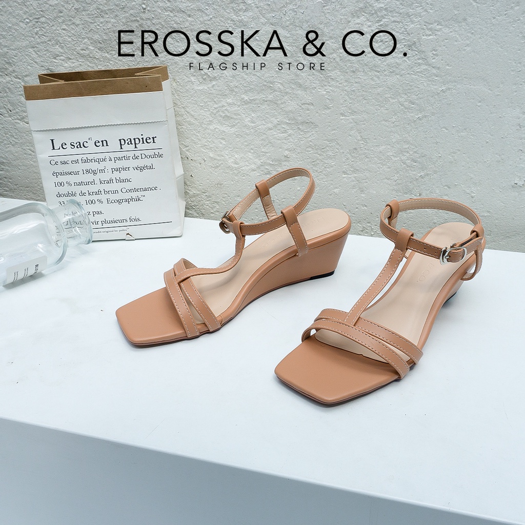 Erosska - Giày sandal đế xuồng quai mảnh dáng sang nhẹ nhàng màu đen - XE002