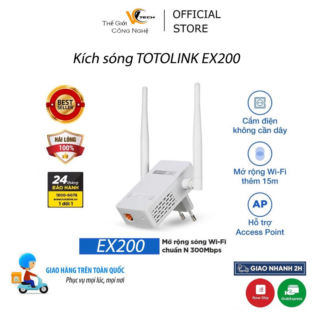 Kích sóng wifi Totolink EX200 chính hãng- Mở rộng sóng Wi-Fi chuẩn N 300Mbps-Bảo hành 24 tháng