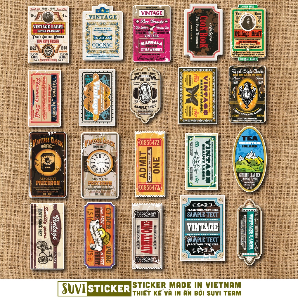 50 Sticker Vintage Stamp chống nước sticker dán mũ bảo hiểm, laptop, điện thoại, đàn guitar, vali. MSP: SV28