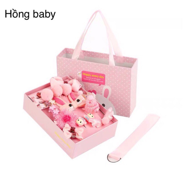 Set Hộp Quà Tặng Dây Cột Tóc Và Kẹp 18 Chi Tiết Cho Bé