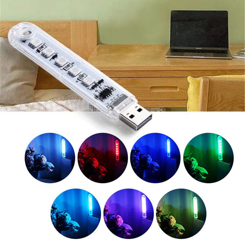 Set 2 Đèn LED USB Mini DC 5V RGB 7 Màu Có Công Tắc Điều Khiển Tiện Dụng