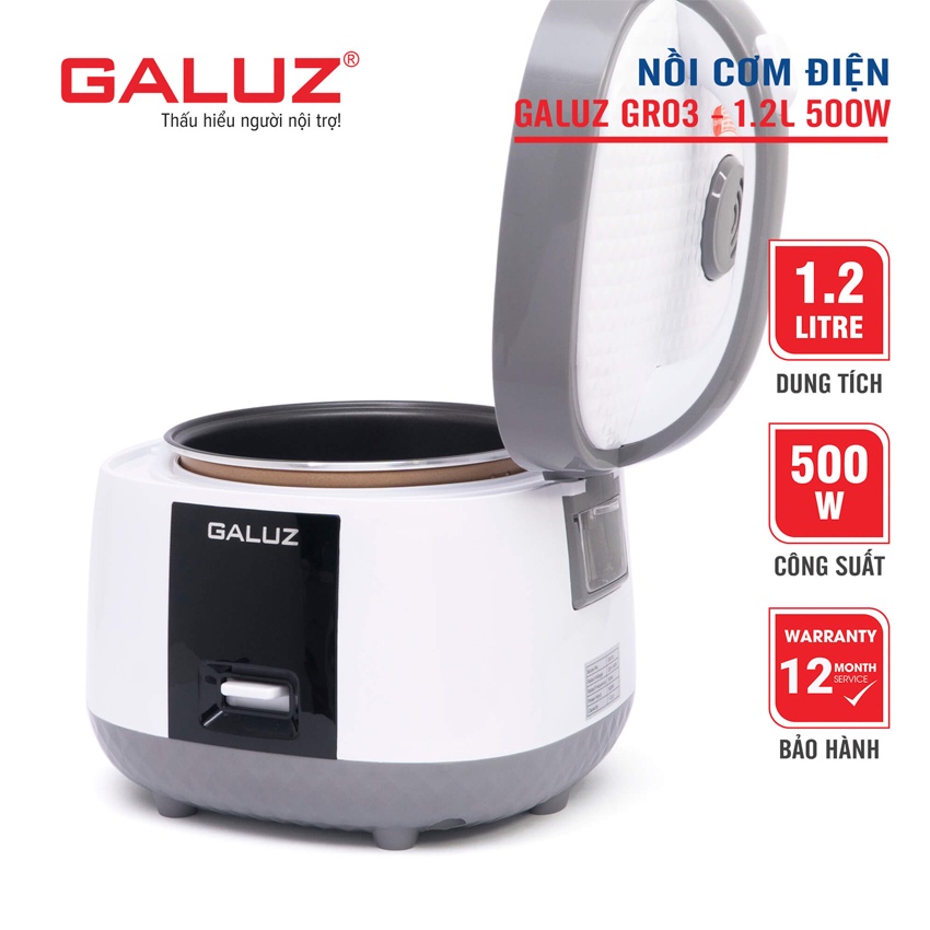 Nồi cơm điện Galuz GR-03 Dung tích 1.2L, Bảo hành 12 tháng, Nồi cơm điện đa năng thông minh