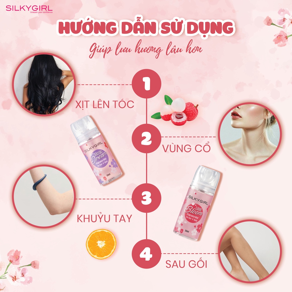 Combo 2 Xịt Thơm Silkygirl Body Mist Love Bloom + Magic Dream 50ml