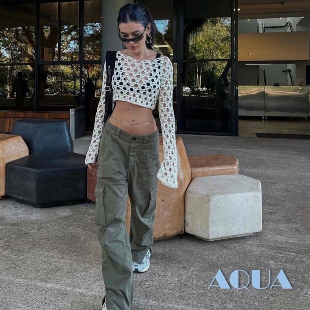 Áo Croptop Dệt Kim Tay Dài Màu Sắc Đơn Giản Cho Nữ