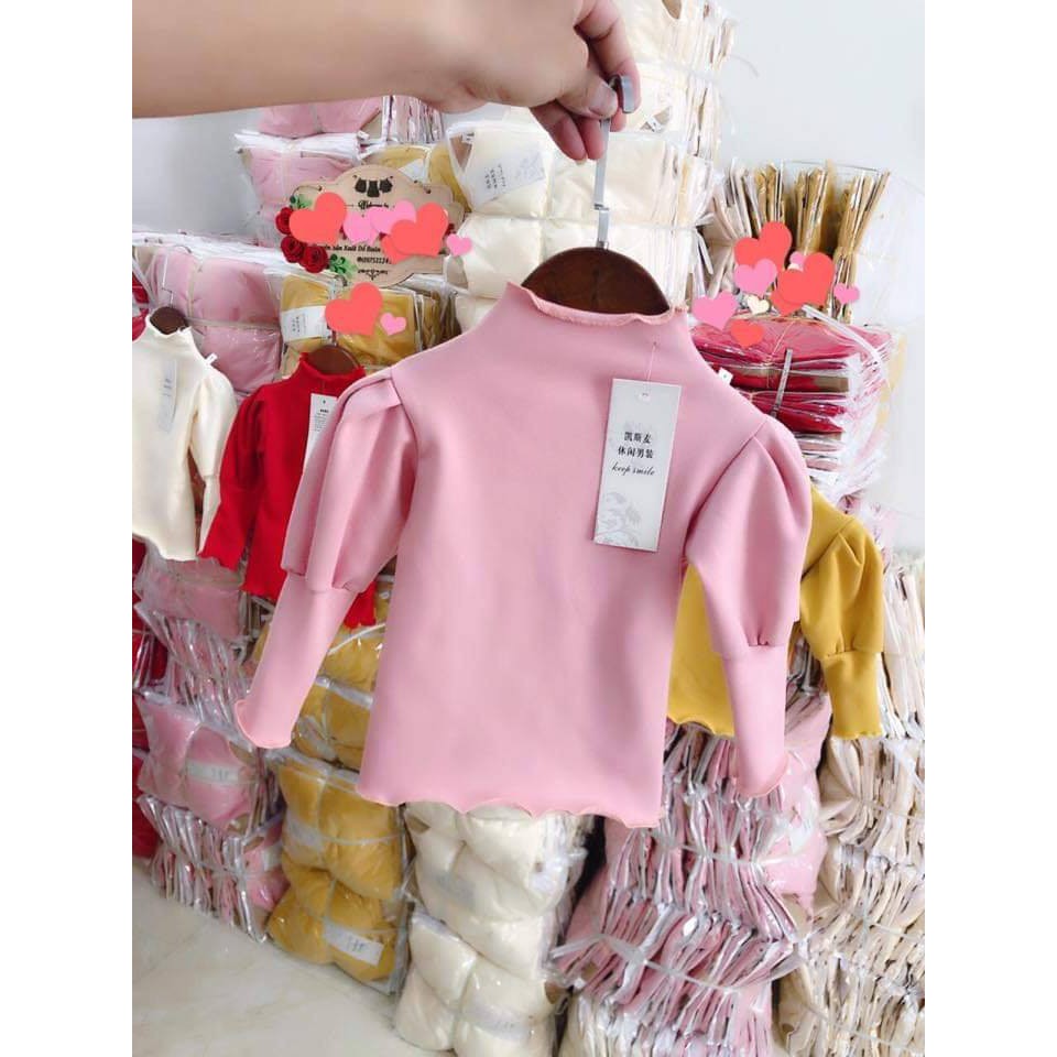 Áo Len Tăm Cotton Cổ Cao Tay Bèo Cho Bé Gái Size 6-18kg