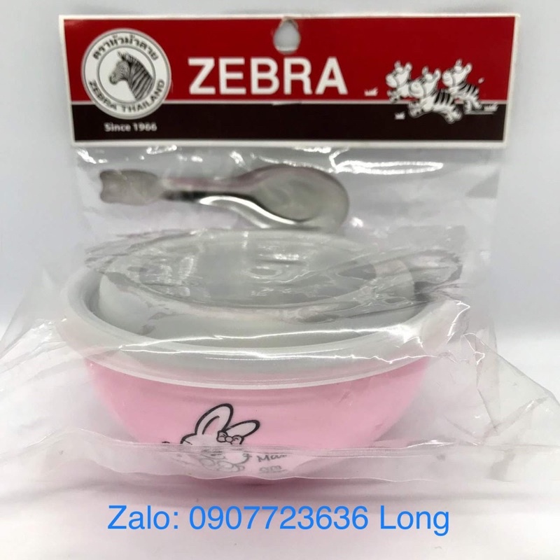 Chén Inox 11cm Zebra Hai Lớp Có Nắp Kiddy Kèm Muỗng inox - 184202 nhập khẩu Thái Lan