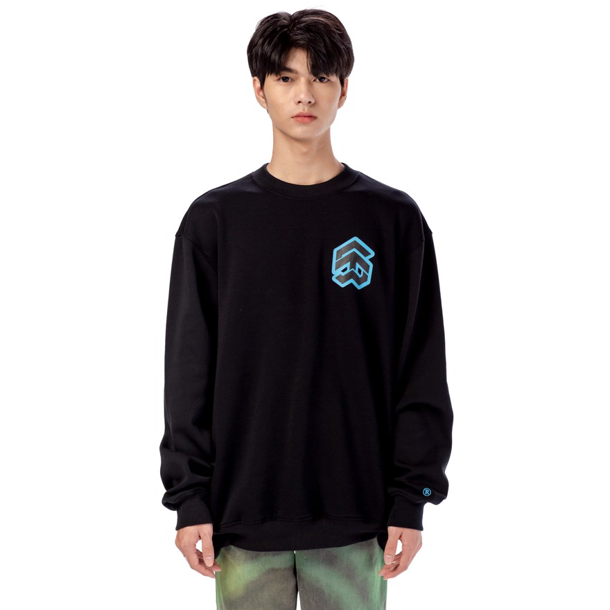 5THEWAY® /stroke/ BIG LOGO SQUARE SWEATER™ in BLACK aka Áo Nỉ Tay Dài Đen