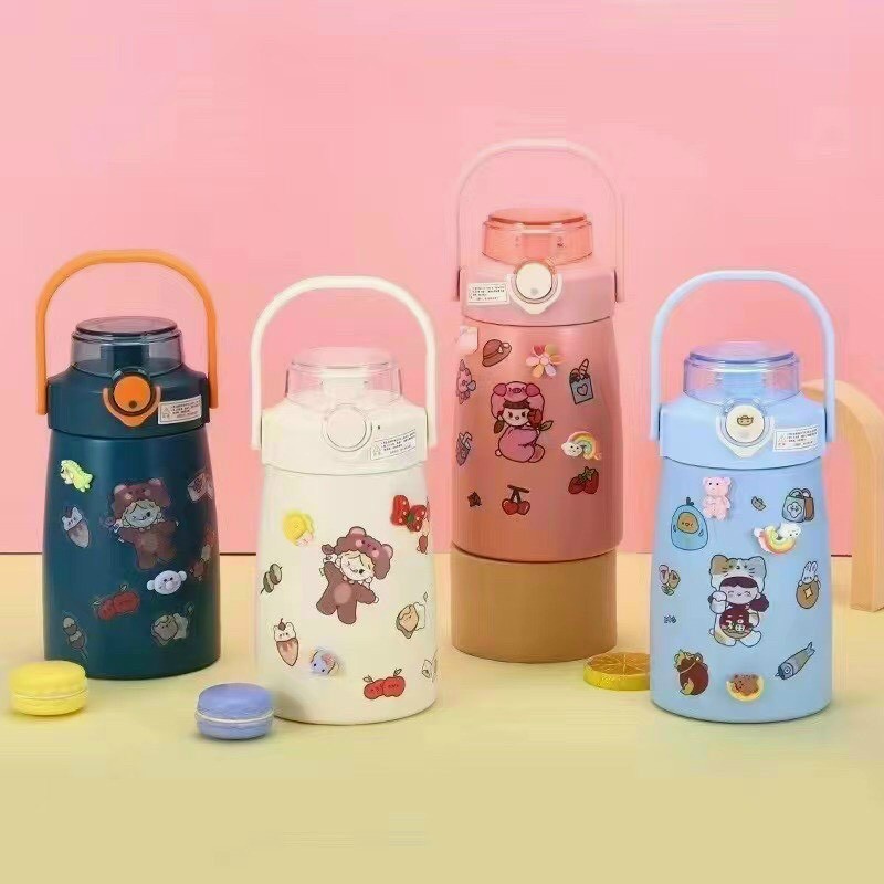 Bình Giữ Nhiệt 800ml Nhiều Màu Dễ Thương Tặng Kèm Sticker Và Ống Hút