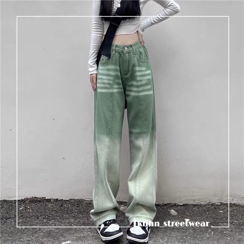 TKLIHN Quần Jeans ống rộng xanh lá ULZZANG vằn hổ HOT FASHIONITA 2022 hot TIKTOK