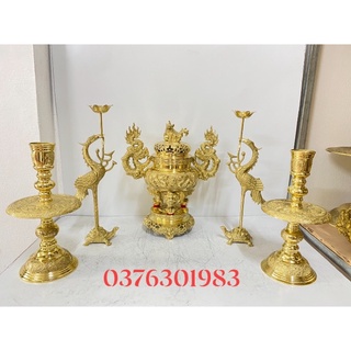 Bộ đỉnh lư thờ bằng đồng vàng cao cấp Tam sự ngũ sự