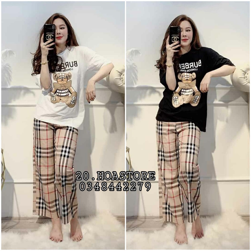 SET BỘ ĐỒ THÊU HÌNH GẤU KẺ BBR ÁO CỘC QUẦN DÀI
