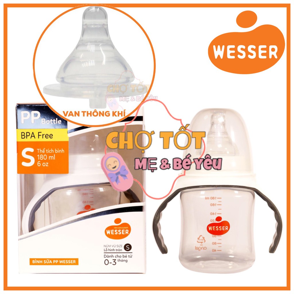 [MẪU MỚI] BÌNH SỮA WESSER CỔ RỘNG 180ML/260ML NHỰA PP BPA FREE