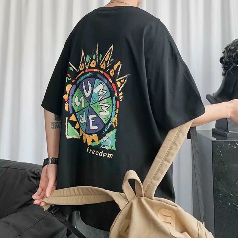 Áo thun nữ nam unisex tay lỡ form rộng freesize màu đen trắng đỏ mận - summer resume