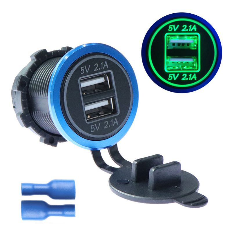 Waterproof DC 12V 24V 5V 2.A Motorcycle Boat Car Dual USB Charger LED Power Adapter For Mobile Phone Tablet PC GPS