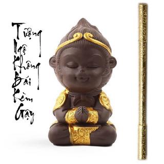 Tượng tôn ngộ không chắp tay có gậy - trang trí hồ cá - phòng làm việc