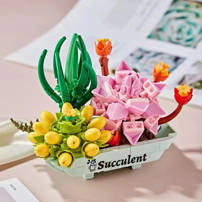 Bộ Đồ Chơi Lắp Ráp Xếp Hình Chậu Hoa Và Cây Mọng Nước Cỡ Nhỏ Dùng Làm Quà Tặng Cho Ngày Của Mẹ