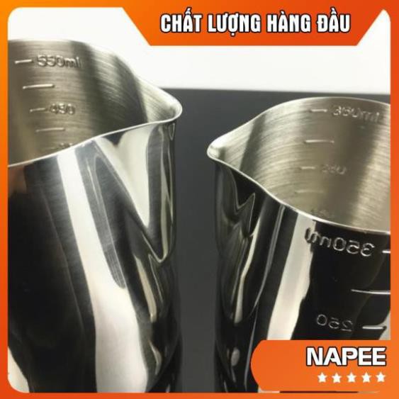 Ca đánh sữa inox (có vạch chia) 350ml - 550ml - 900ml (100% inox 304) chuyên dùng đong nước,thực phẩm trong pha chế