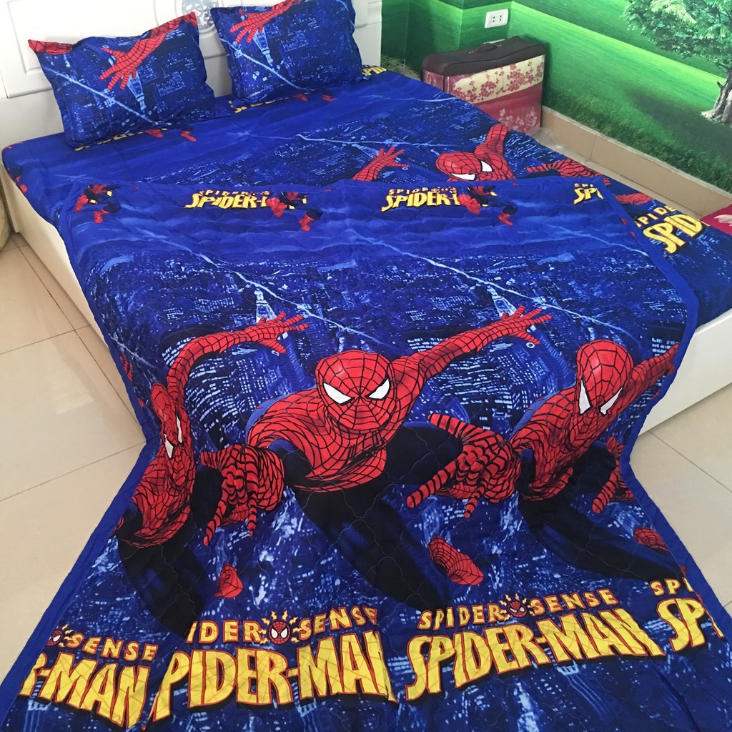 Bộ Ga Và 2 Vỏ Gối Cotton Poly Mẫu Spider Man (Người Nhện) Sense