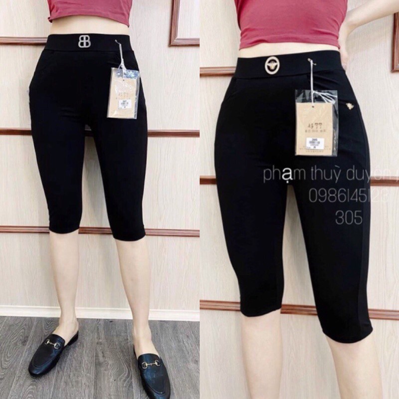 Quần legging lửng vải thun Umì cao cấp biker nữ đùi ngố đồ mặc nhà dáng ôm bó lưng tập gym yoga - Quần legging ngố nữ