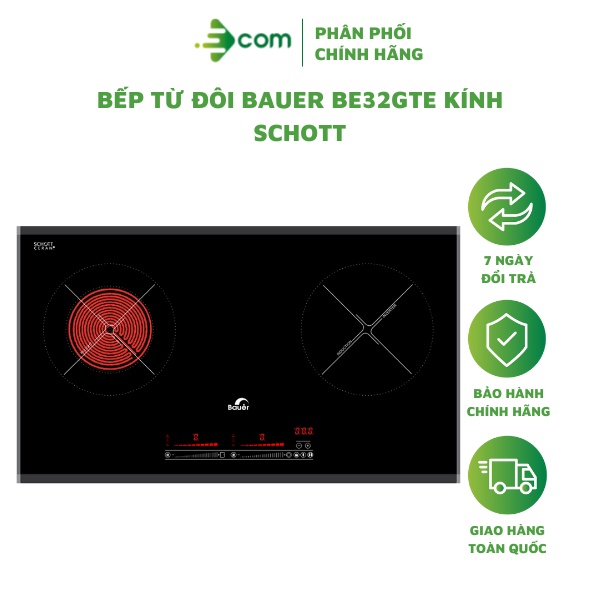 Bếp từ đôi Bauer BE32GTE kính Schott, tổng công suất 4500W, công nghệ inverter tiết kiệm điện