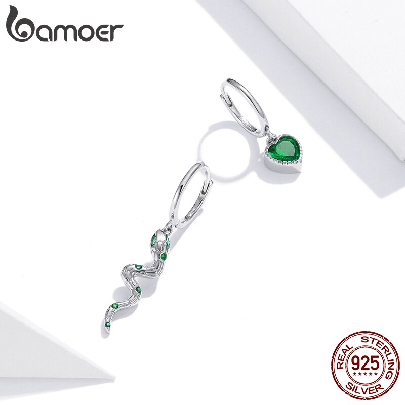 Đôi Bông Tai Bamoer SCE1006 Dành Cho Nữ Bằng Bạc 925 Đính Đá Xanh Lá CZ Kiểu Dáng Dài
